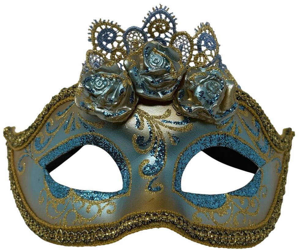 Masquerade Mask La Maschera del Galeone Venetian Blue Gold Hand Painted Italy